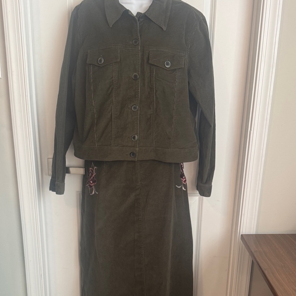 Harve Benard Dark Olive Ensemble with Embroidery